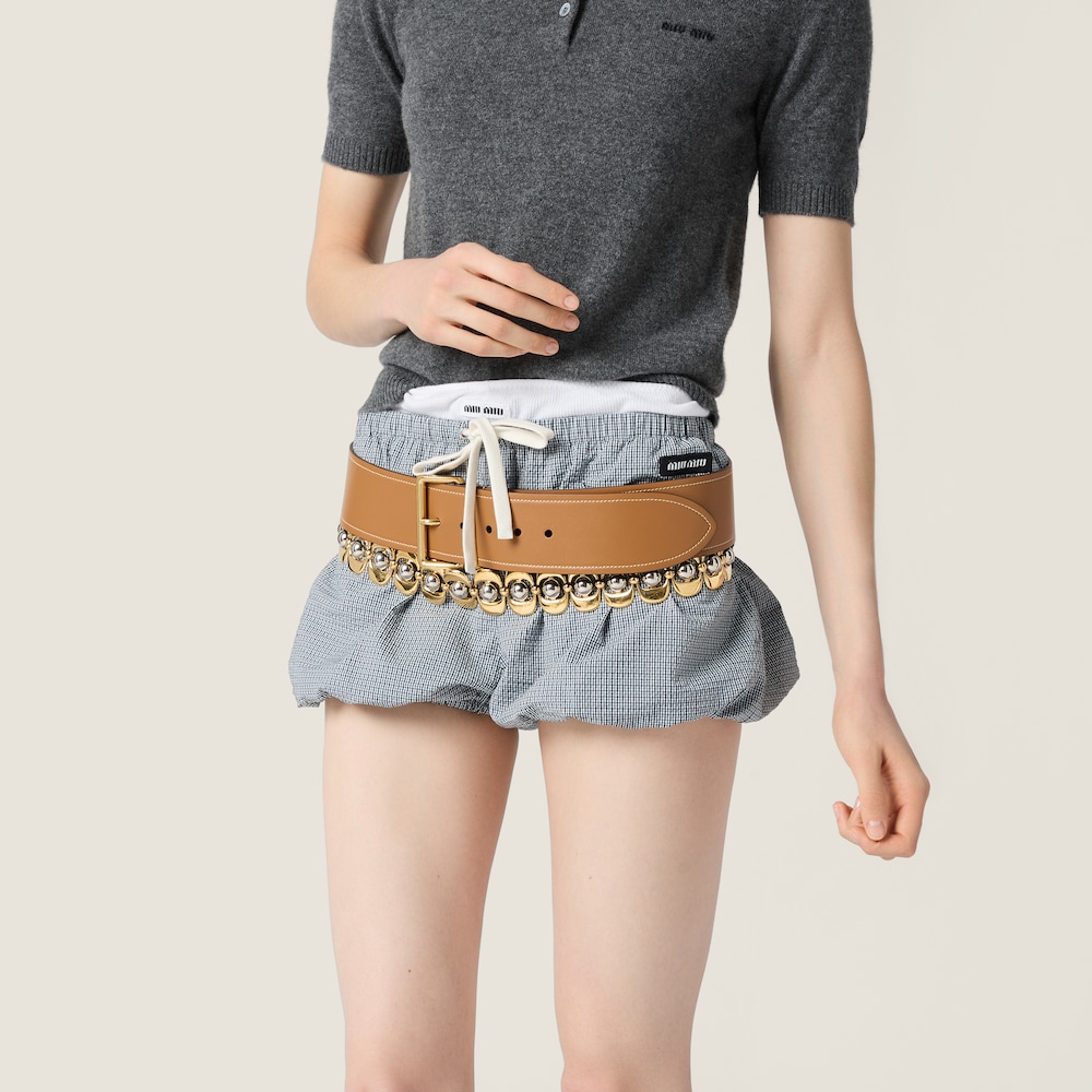 Miu Miu Cashmere polo with embroidered poplin collar Slate Gray