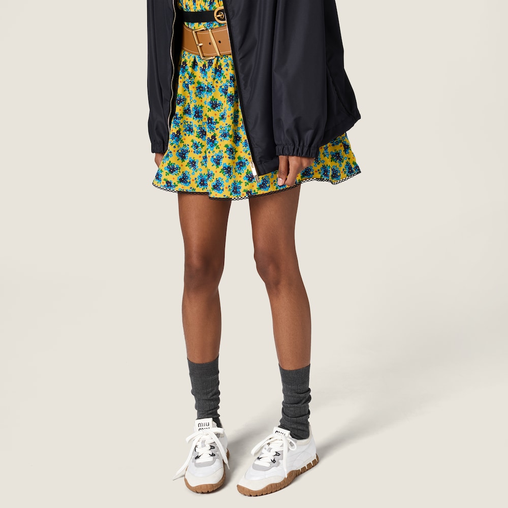 Miu Miu Tyre technical fabric and suede sneakers White / Granite Gray