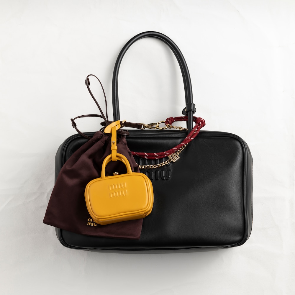 Miu Miu Leather, cord and metal trick keyring - Briarwood/Amaranth