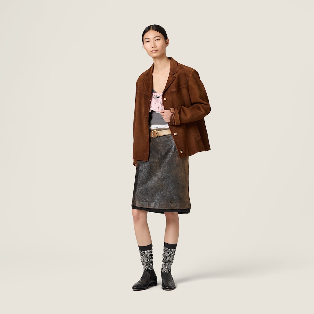 Miu Miu Waxed suede leather blouson jacket Brandy