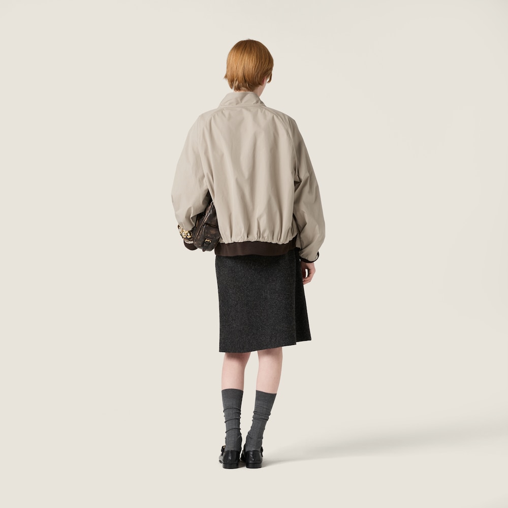 Miu Miu Reversible houndstooth check and Panama cotton blouson jacket Clay / Cocoa Brown / Gray
