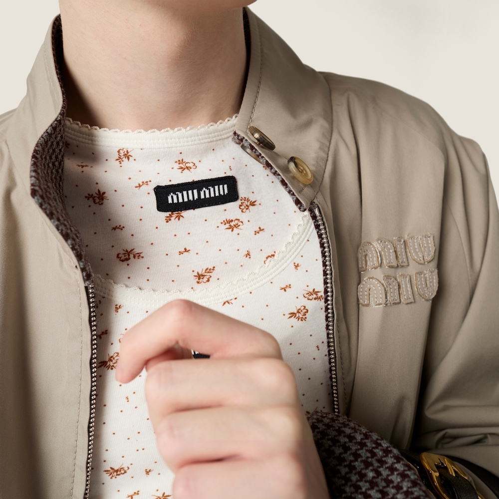 Miu Miu Reversible houndstooth check and Panama cotton blouson jacket Clay / Cocoa Brown / Gray