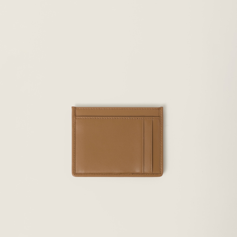 Miu Miu Matelassé nappa leather card holder Caramel