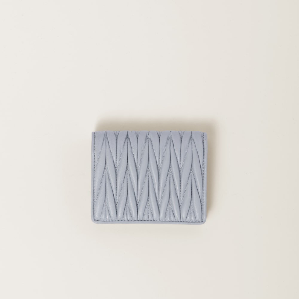 Miu Miu Small matelassé nappa leather wallet Pearl Gray