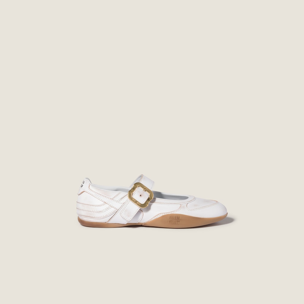 Miu Miu Gymnasium leather ballerinas with strap and buckle White