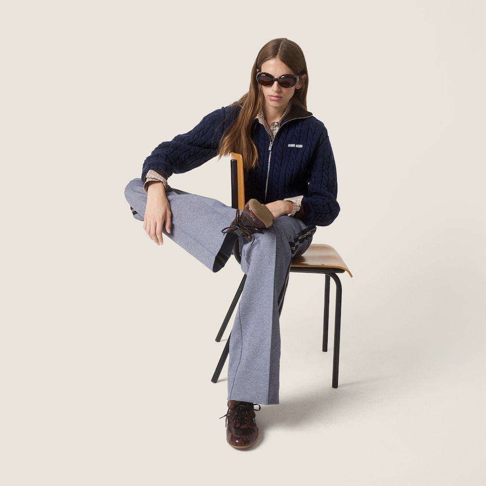 Miu Miu Wool and cotton zipper cardigan Navy