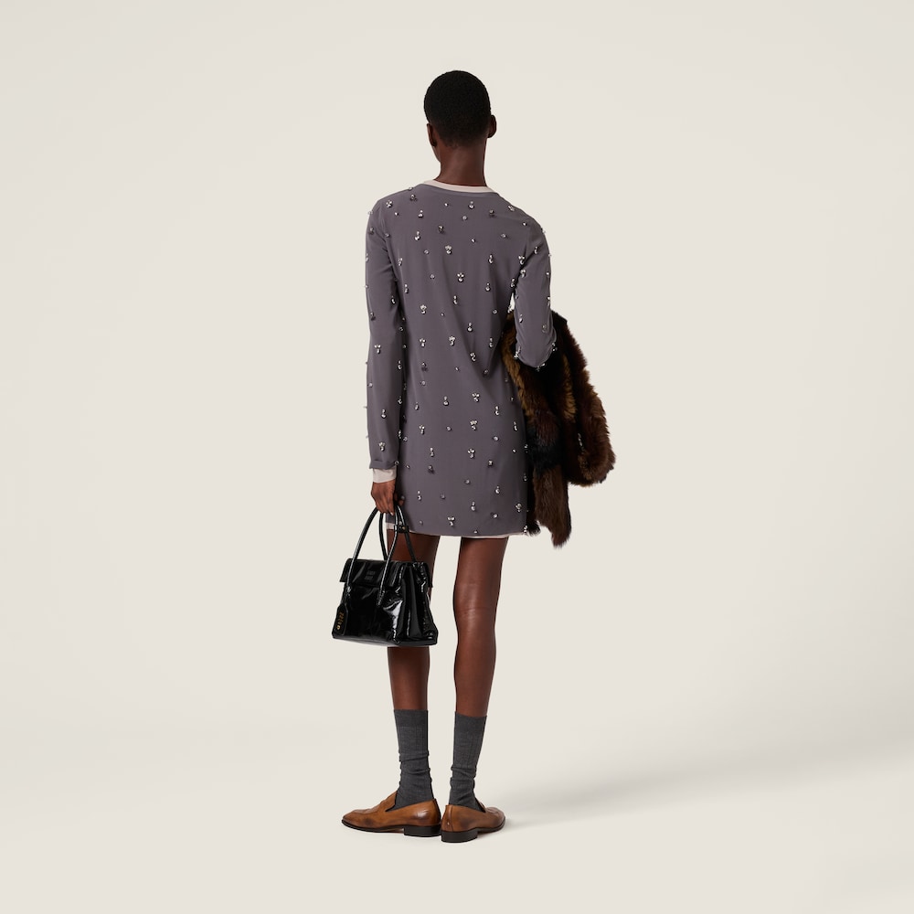 Miu Miu Embroidered stretch georgette dress Iron Gray