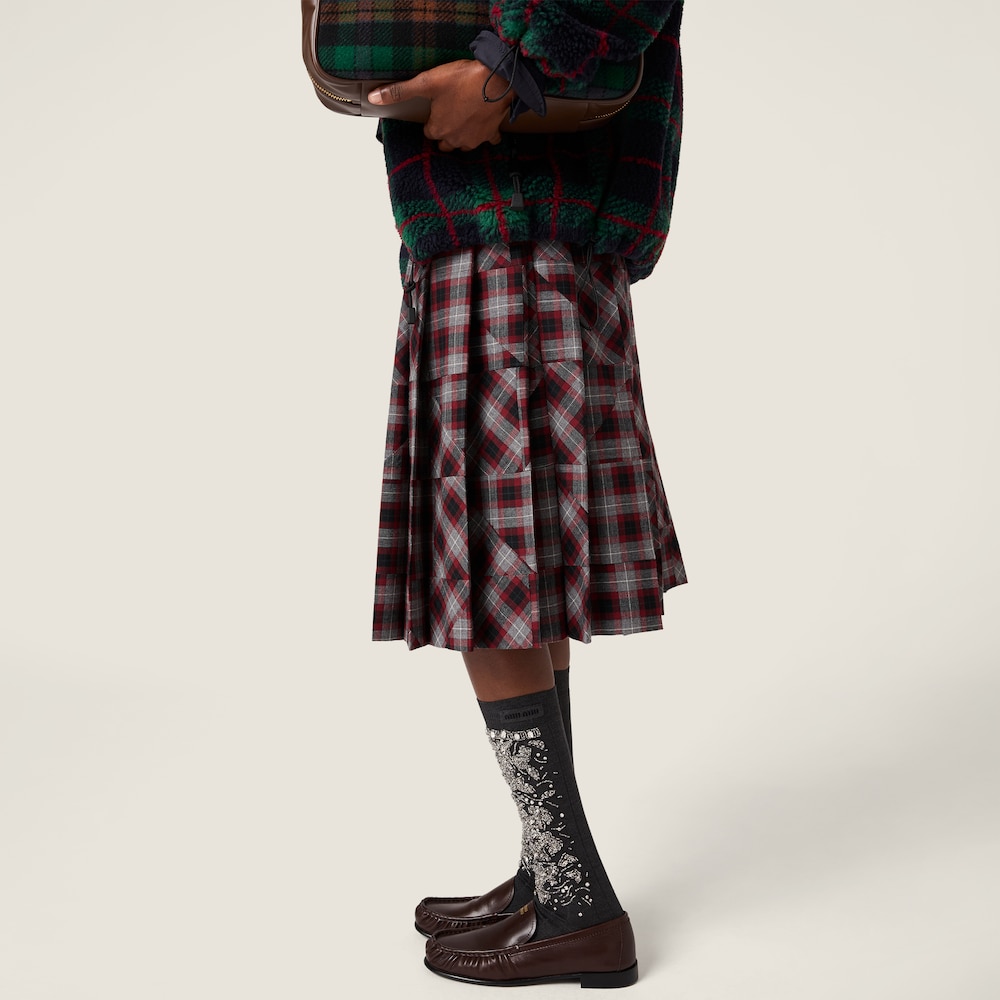 Miu Miu Tartan patchwork midi skirt Amaranth / Grey