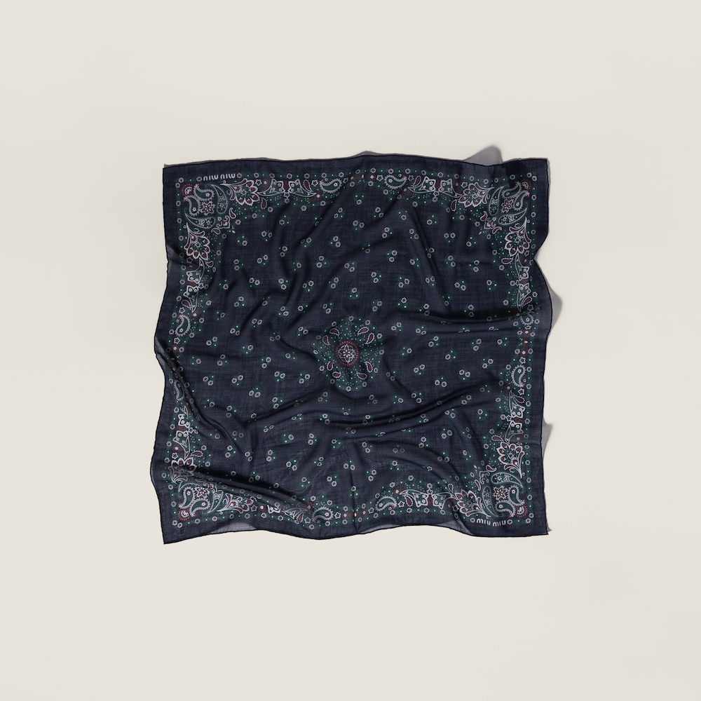Miu Miu Printed wool and cashmere scarf - Navy