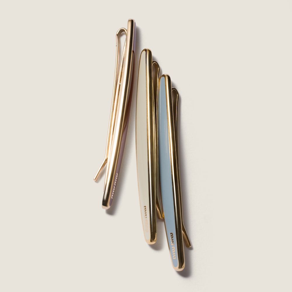 Miu Miu Enameled metal hair clips - Dahlia/Sky Blue/Talc