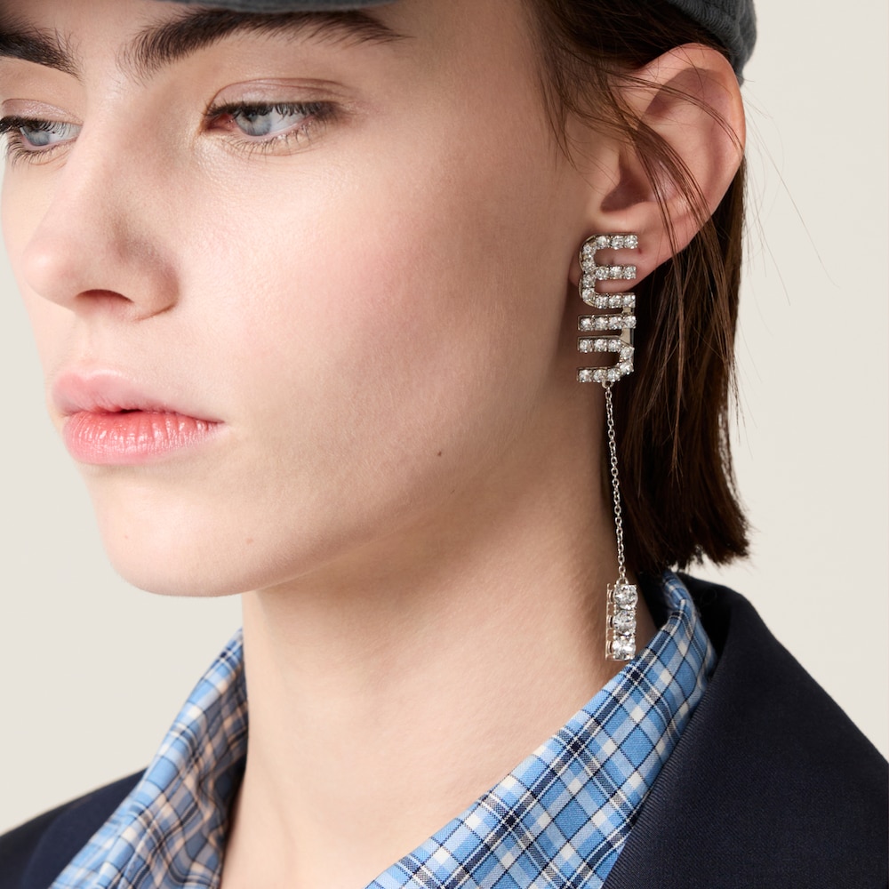 Miu Miu Pendant earrings with crystals Steel / Crystal