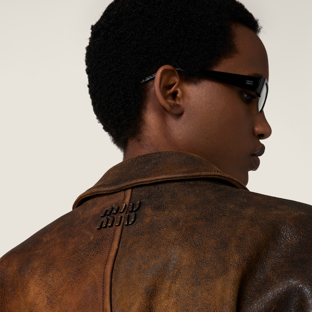 Miu Miu Waxed suede leather jacket Cognac