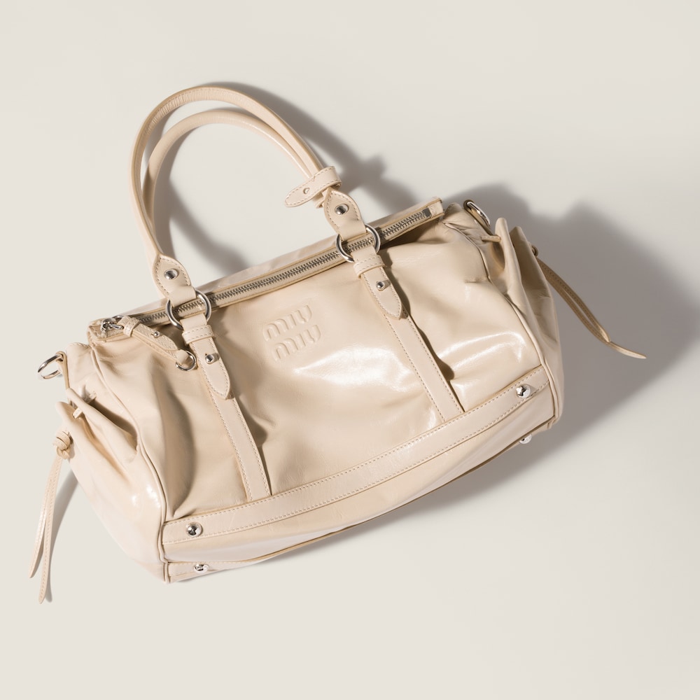 Miu Miu Shiny leather handbag Travertine Stone