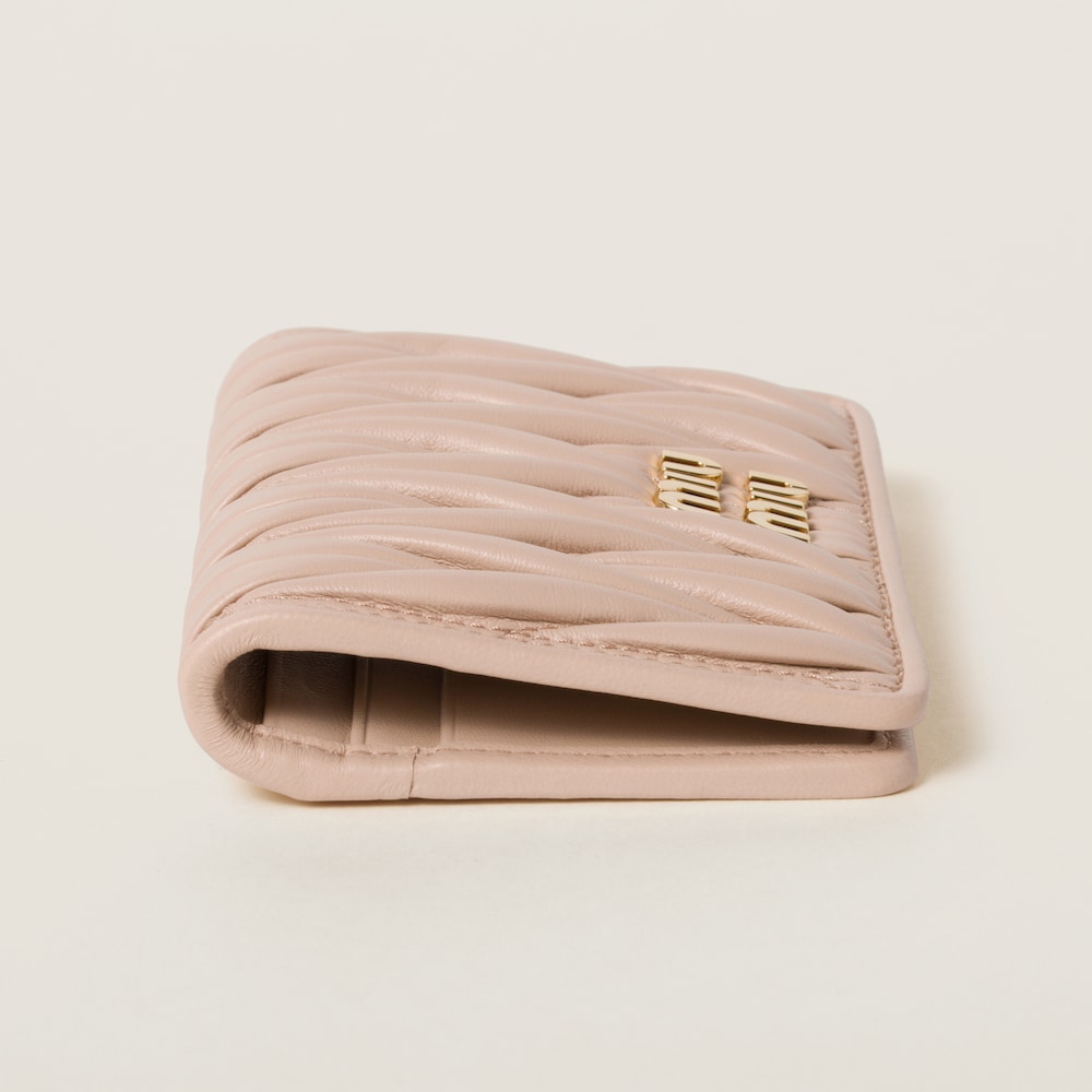 Miu Miu Matelassé nappa leather card holder Powder Pink