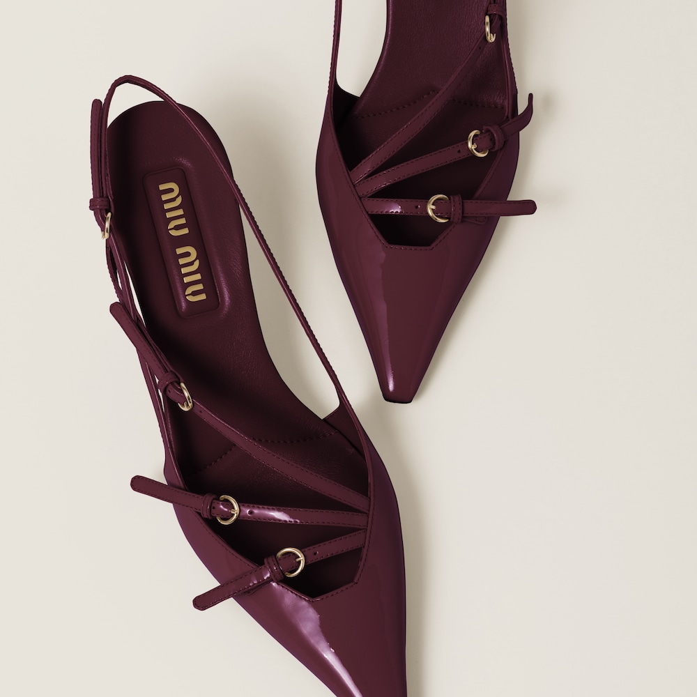 Miu Miu Patent leather slingbacks with buckles Crimson