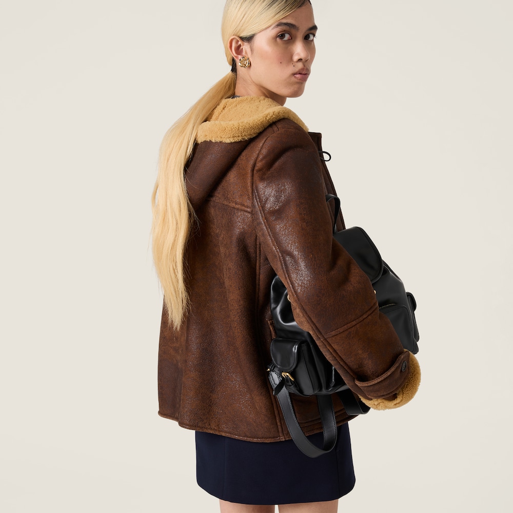 Miu Miu Waxed shearling duffle coat Dark Brown