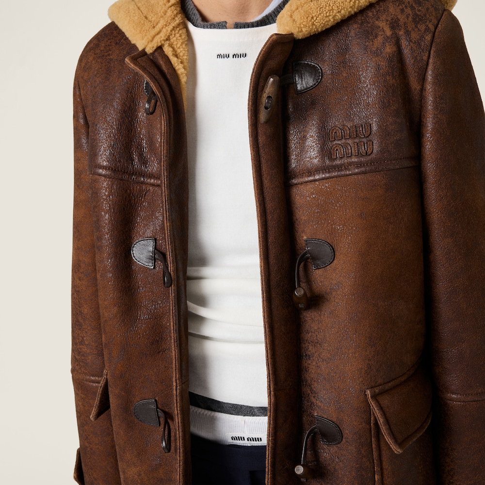 Miu Miu Waxed shearling duffle coat Dark Brown