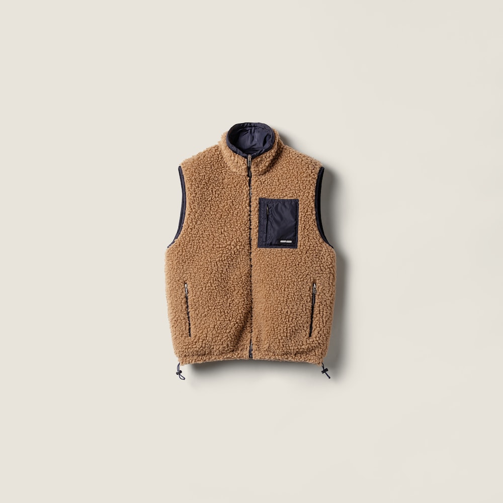 Miu Miu Teddy down vest with technical pongé Camel / Royal Blue