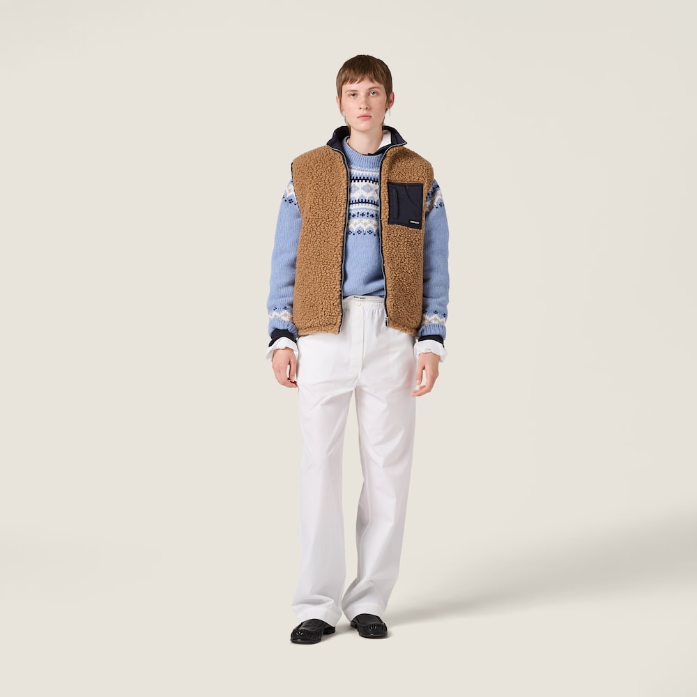 Miu Miu Teddy down vest with technical pongé Camel / Royal Blue