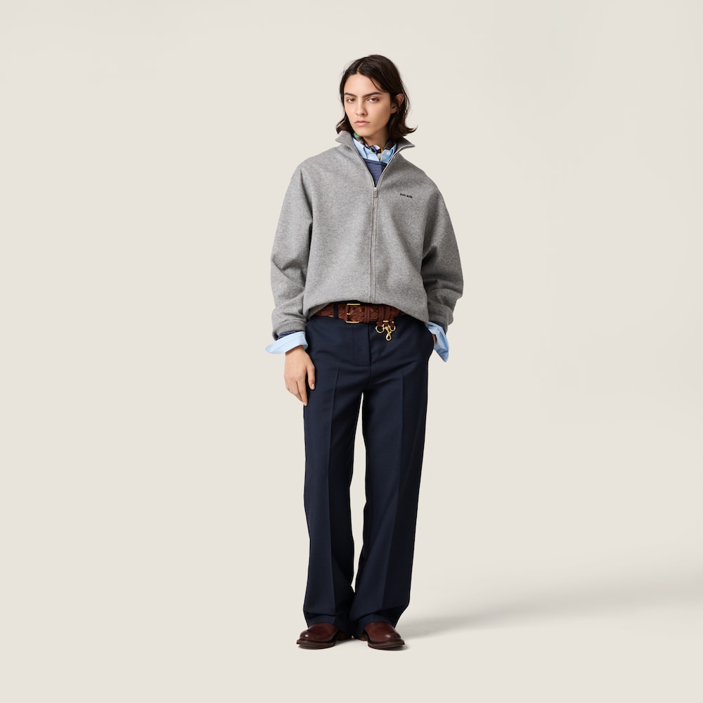 Miu Miu Cashmere and jersey zipper cardigan Grey