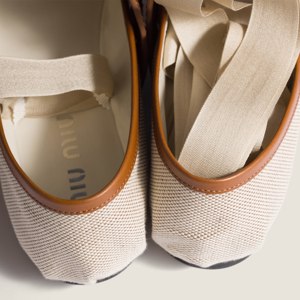 Miu Miu Canvas and leather ballerinas Beige / Tobacco