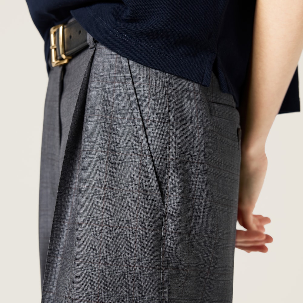 Miu Miu Prince of Wales checked wool pants Slate Gray