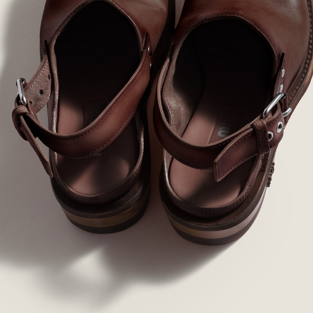Miu Miu Leather mules with buckle Coffee