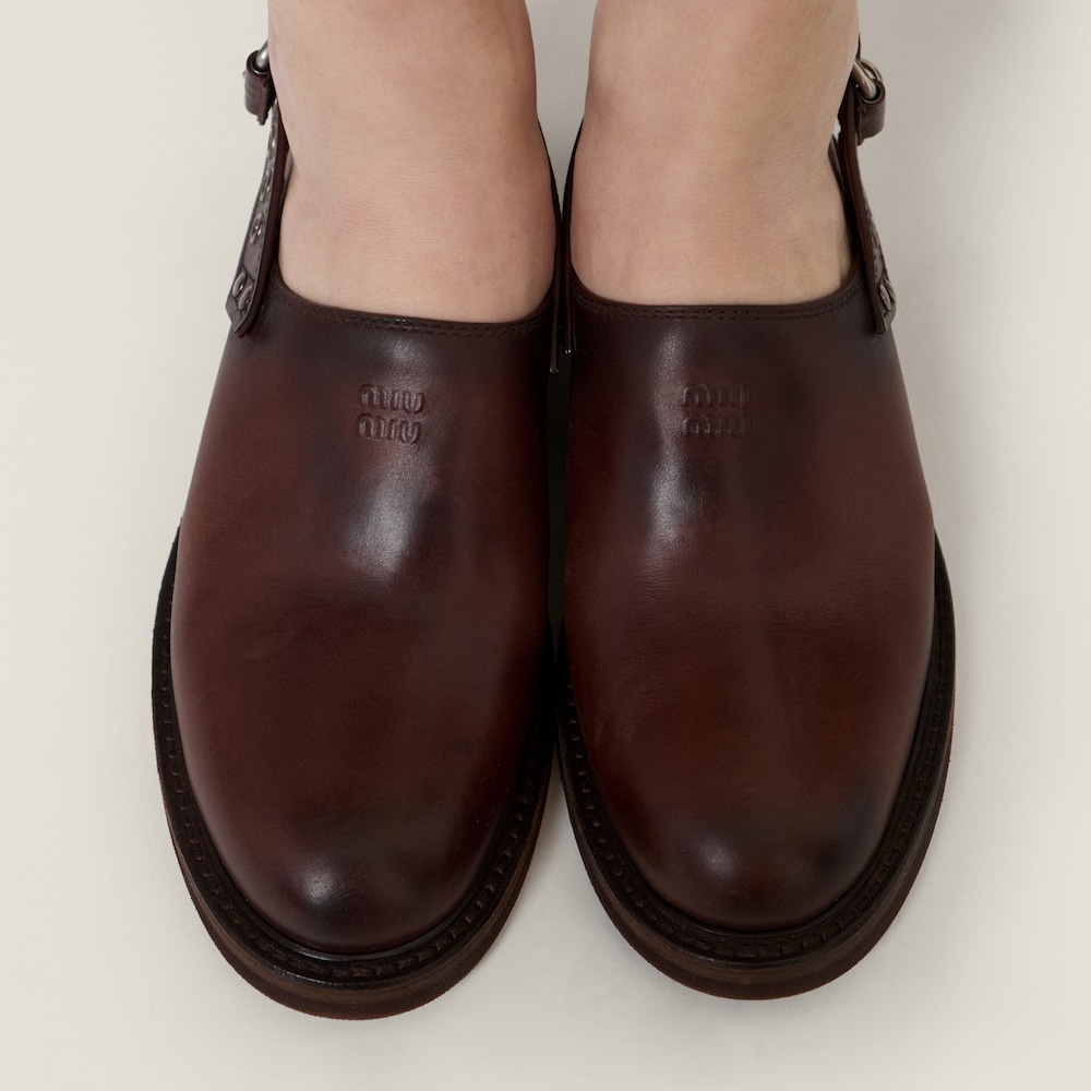 Miu Miu Leather mules with buckle Coffee