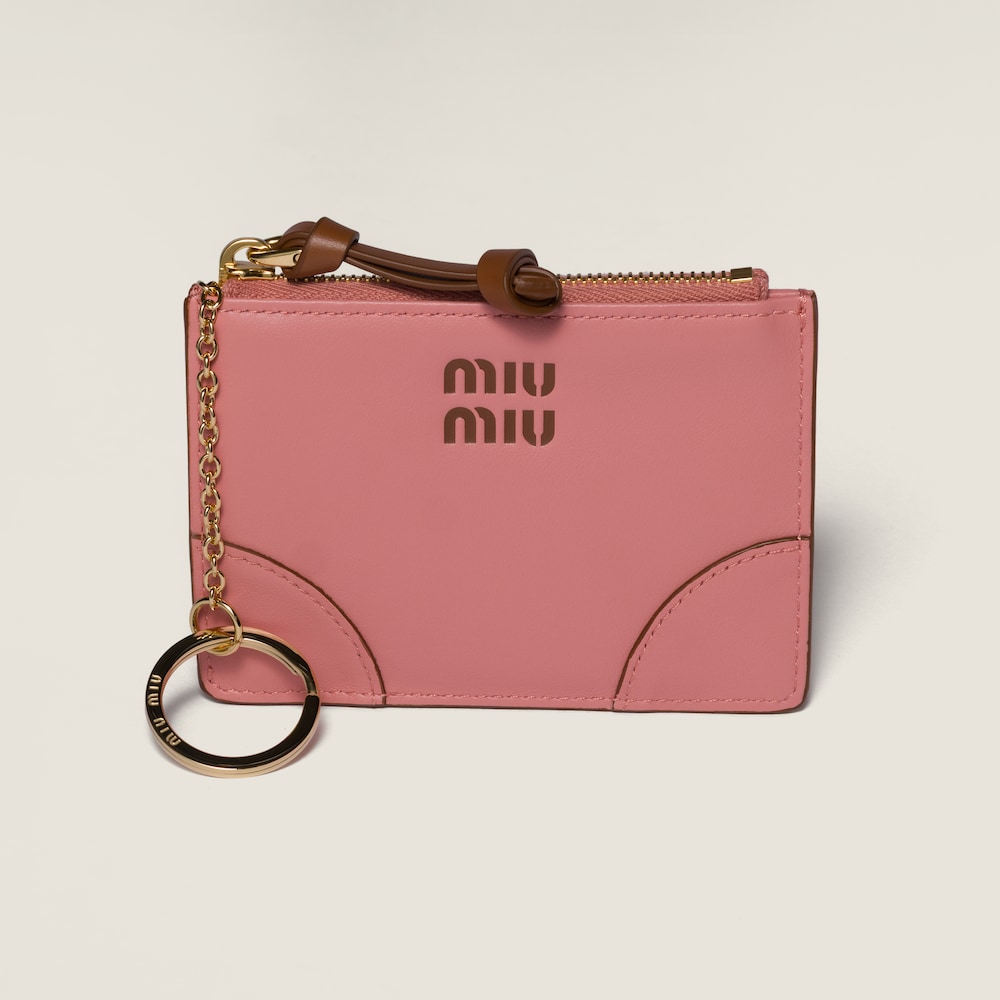 Miu Miu Leather card holder Camelia / Cognac