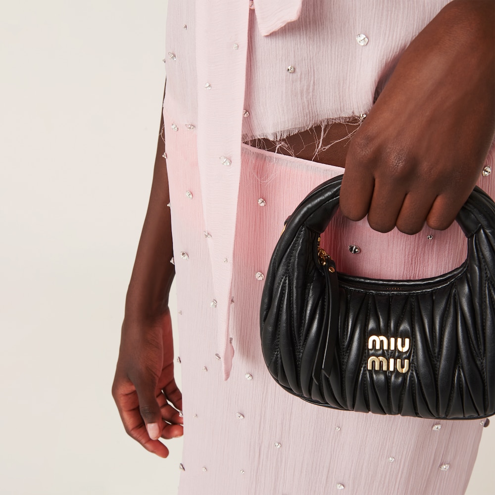 Miu Miu Wander matelassé nappa leather hobo mini-bag Black