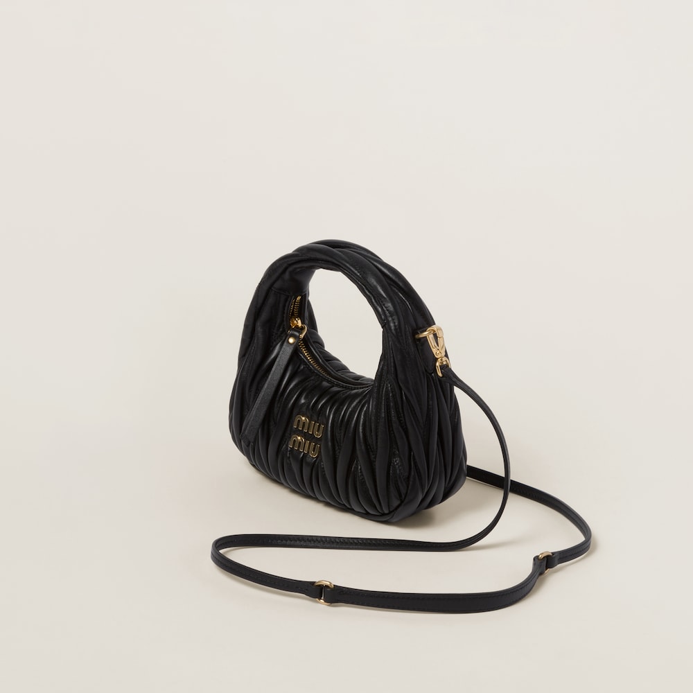 Miu Miu Wander matelassé nappa leather hobo mini-bag Black