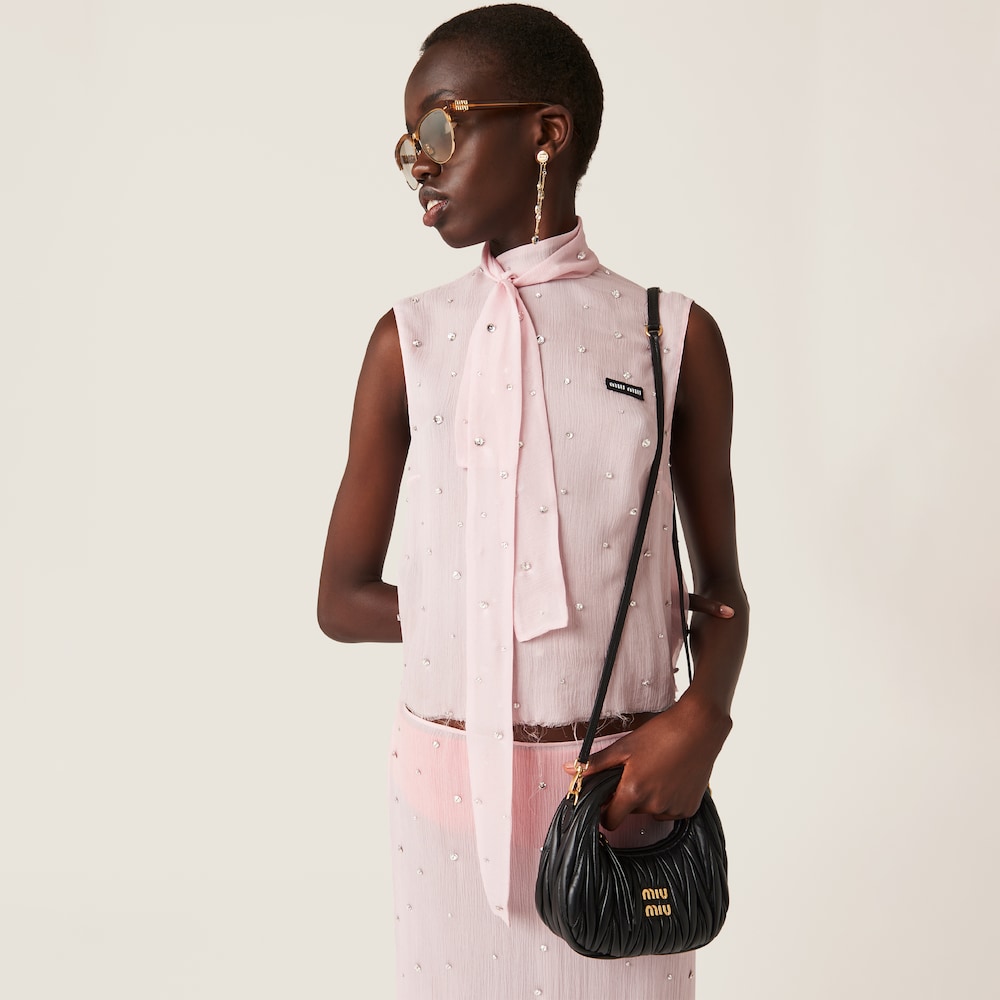 Miu Miu Wander matelassé nappa leather hobo mini-bag Black