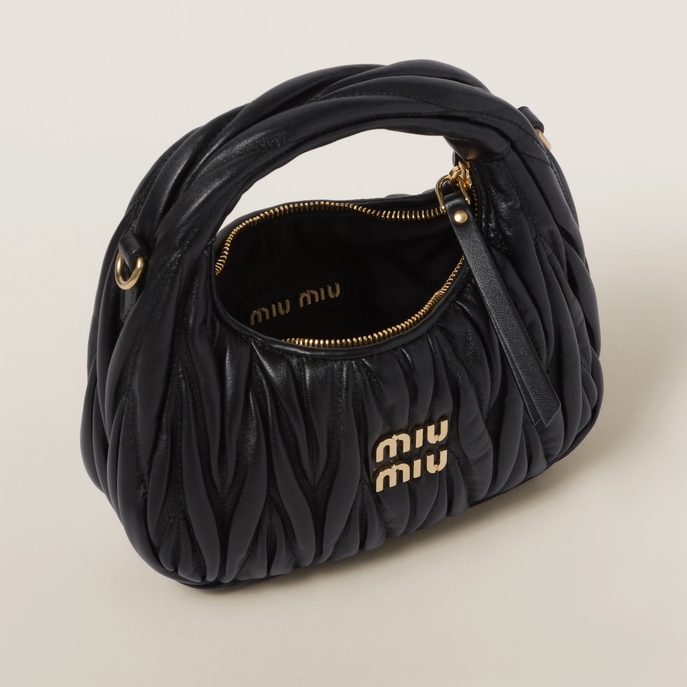 Miu Miu Wander matelassé nappa leather hobo mini-bag Black