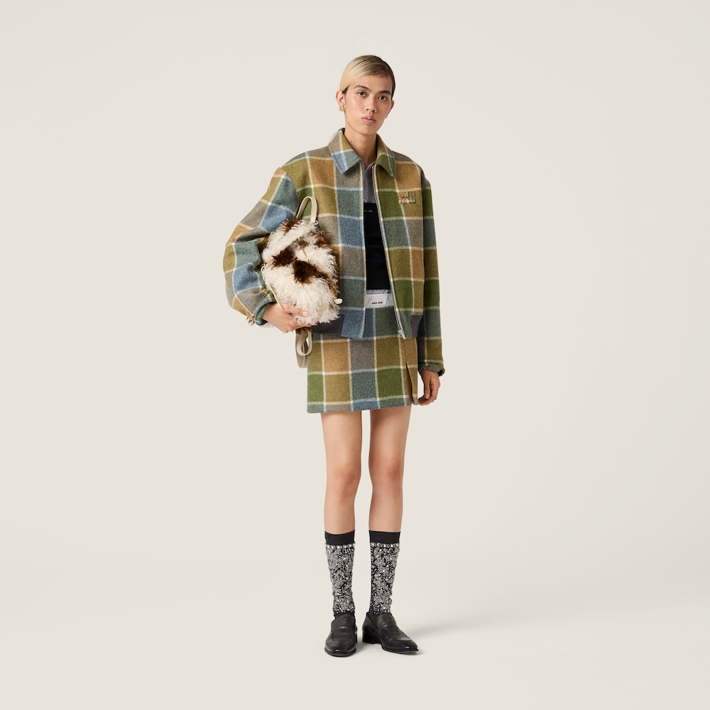 Miu Miu Checked blouson jacket Camel / Aviator Blue