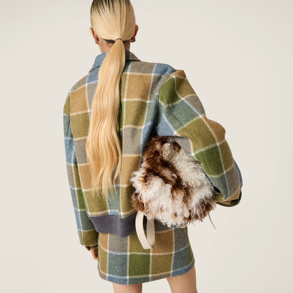 Miu Miu Checked blouson jacket Camel / Aviator Blue