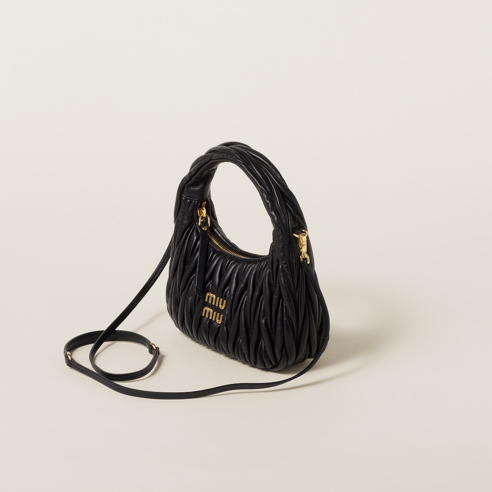Miu Miu Wander matelassé nappa leather hobo bag Black