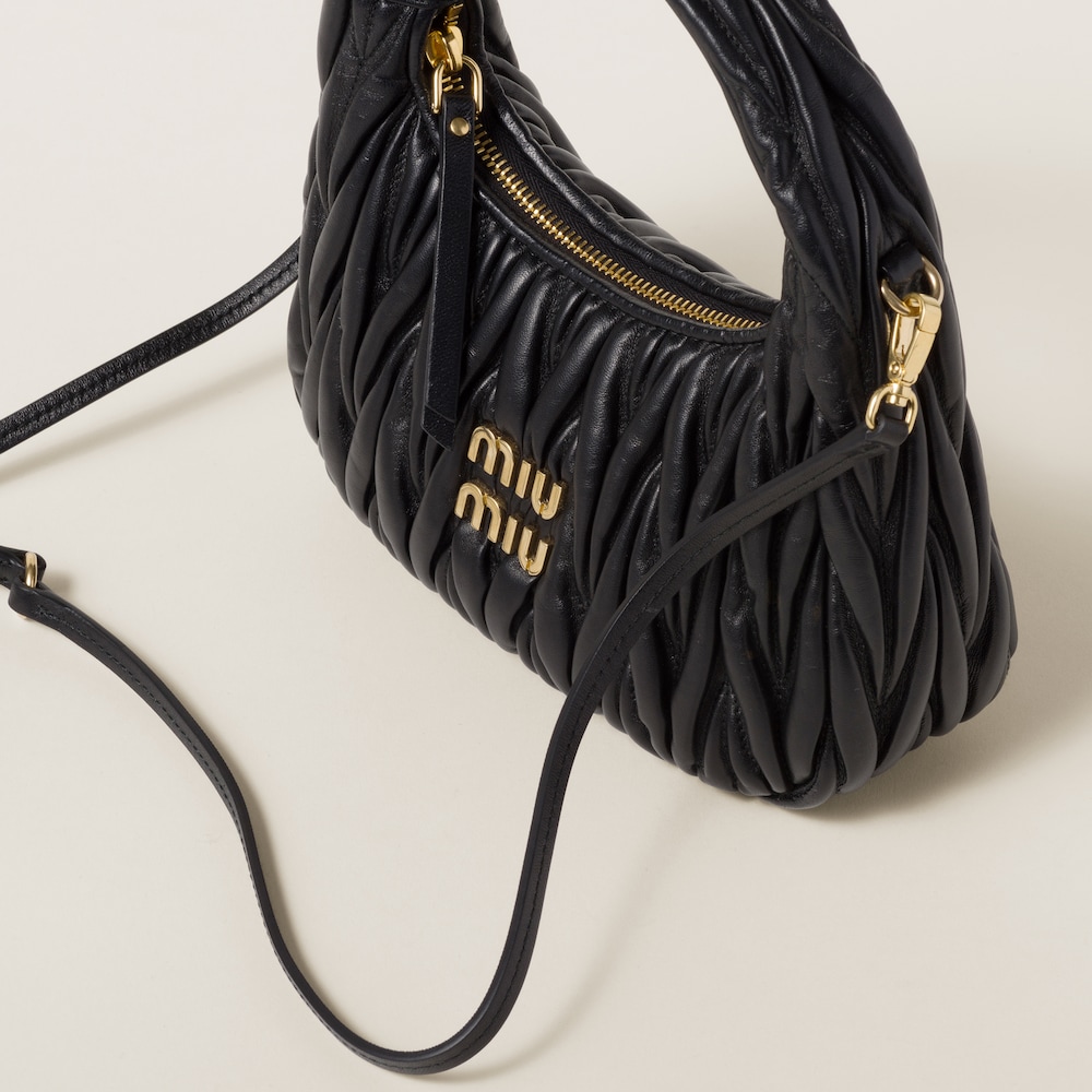 Miu Miu Wander matelassé nappa leather hobo bag Black