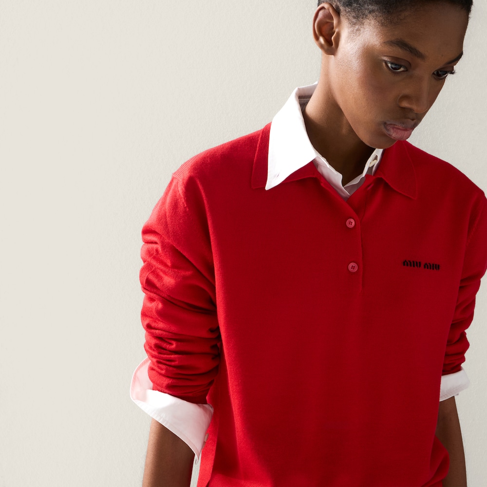 Miu Miu Wool knit polo shirt Red
