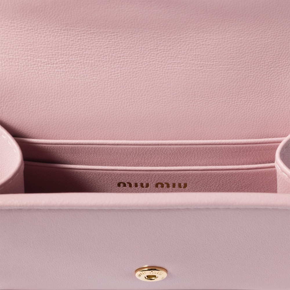 Miu Miu Matelassé nappa leather card holder Alabaster Pink