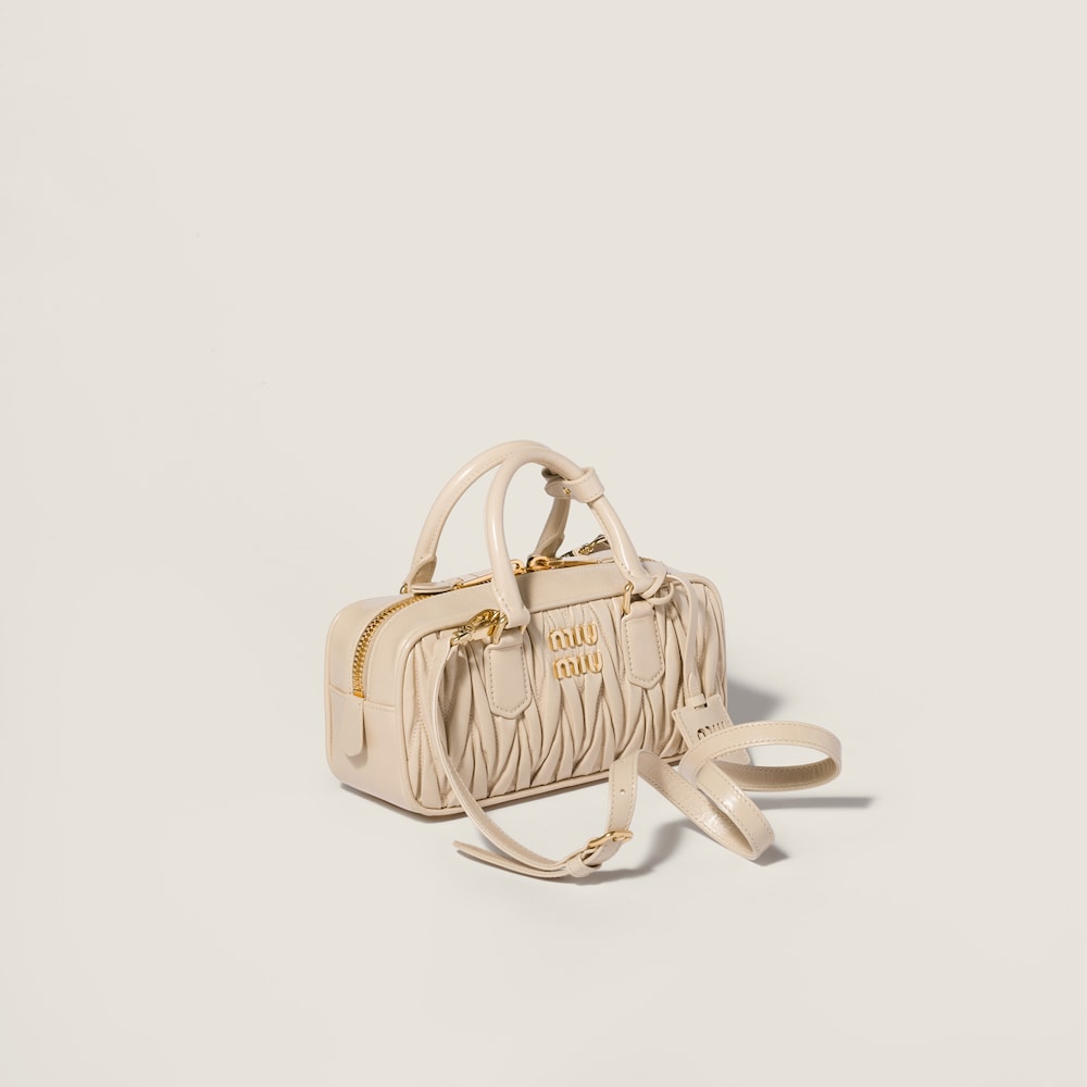 Miu Miu Arcadie shiny matelassé leather bag Travertine Stone