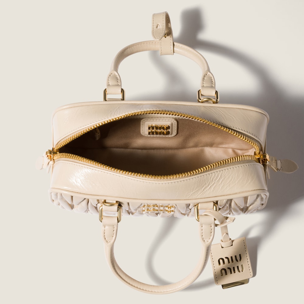 Miu Miu Arcadie shiny matelassé leather bag Travertine Stone