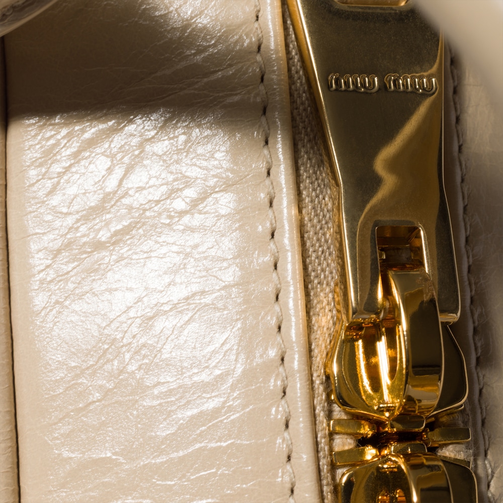 Miu Miu Arcadie shiny matelassé leather bag Travertine Stone