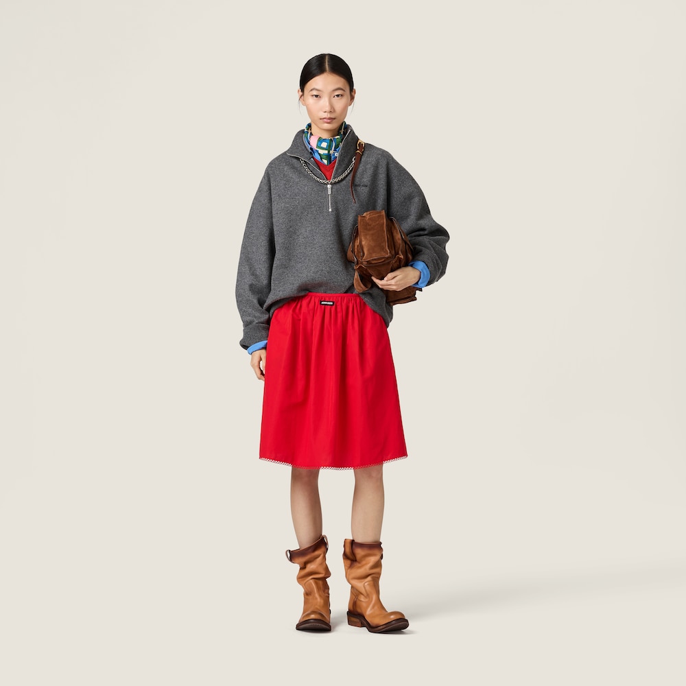 Miu Miu Cashmere and jersey zipper sweater Slate Gray