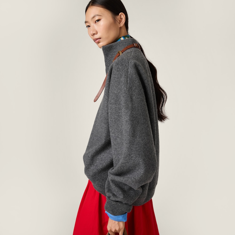 Miu Miu Cashmere and jersey zipper sweater Slate Gray