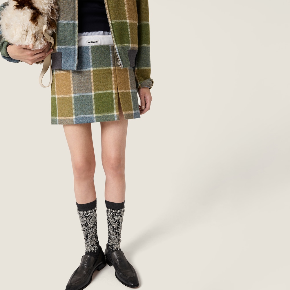 Miu Miu Checked miniskirt Camel / Aviator Blue