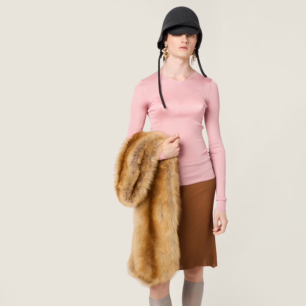 Miu Miu Silk V-neck sweater Begonia Pink