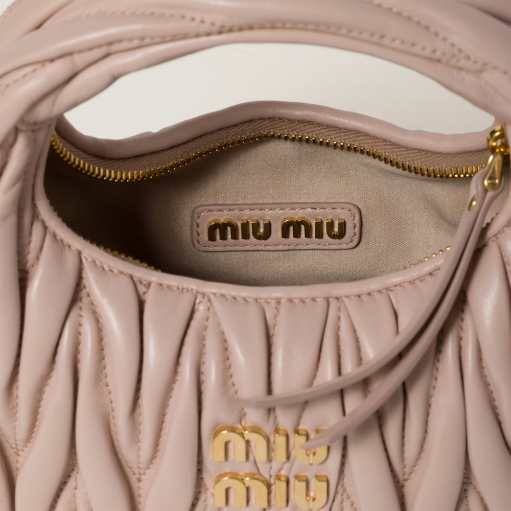 Miu Miu Wander matelassé nappa leather hobo mini-bag Powder Pink