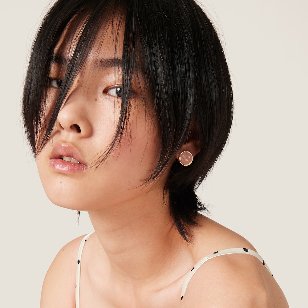 Miu Miu Enameled metal earrings Orchid Pink