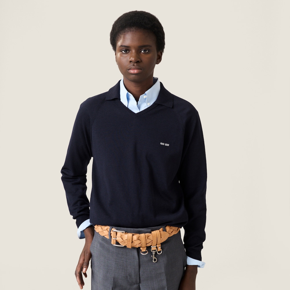 Miu Miu Wool polo sweater Blue / Grey