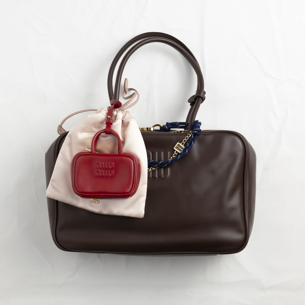 Miu Miu Leather, cord and metal trick keyring - Black/Baltic Blue